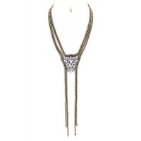 Crystal Flower Spiky Chain Tassel Statement Necklace Set
